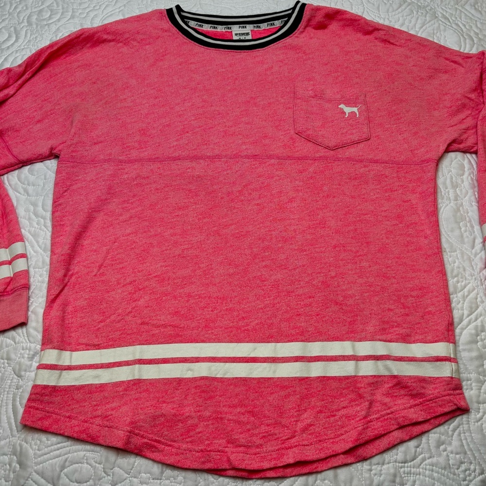 Victoria’s Secret PINK Long Sleeve Pullover Sweatshirt- Size Medium-PINK On Back
